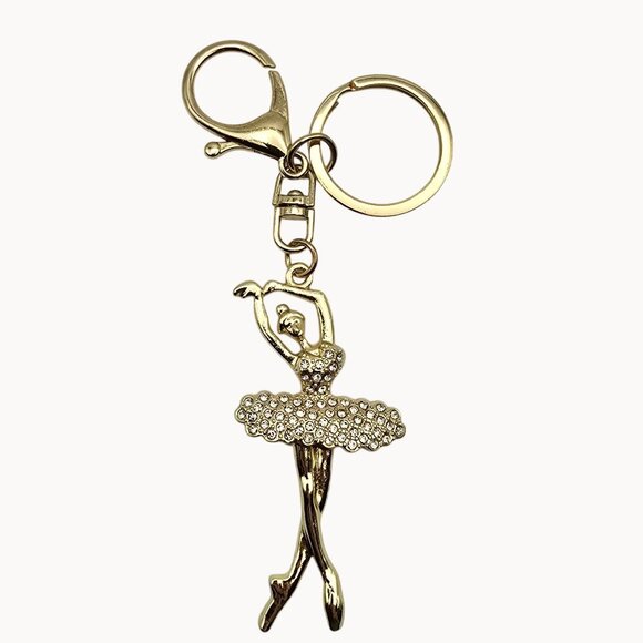 Gold-Tone Key Chain/Ring Ballerina Dancer Girl Sparkly Gift Womens Teens Preppy - Picture 1 of 8